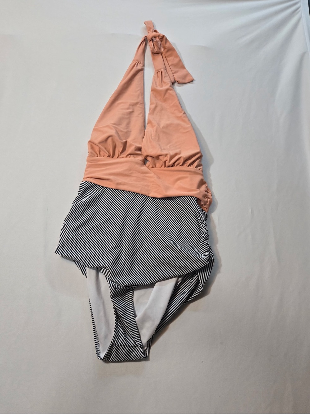 Cupshe Peach Halter One-Piece with Black & White Stripes